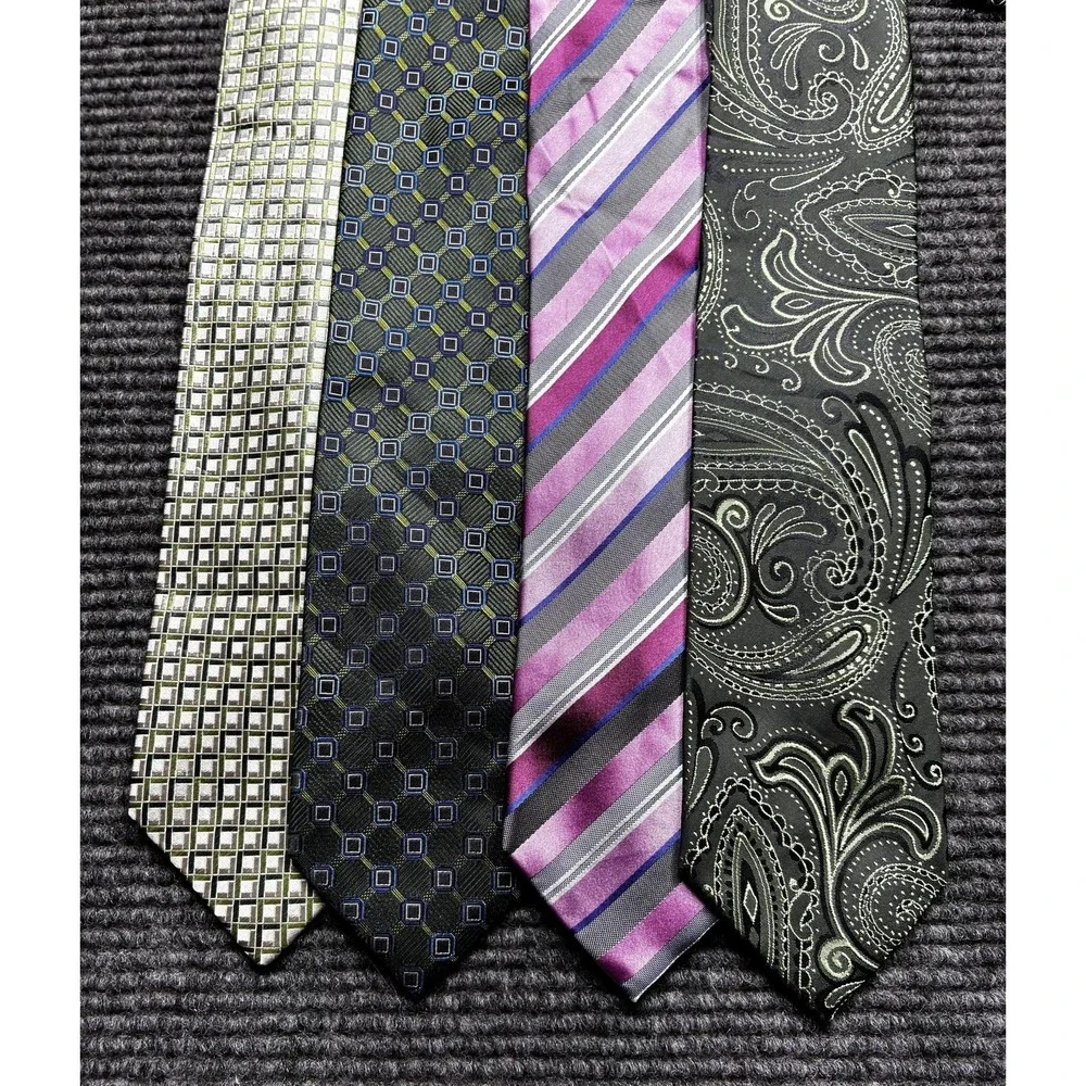 Geoffrey Beene 100% Silk Tie Mens One Size Multicolor Geometric Necktie Set Of 4